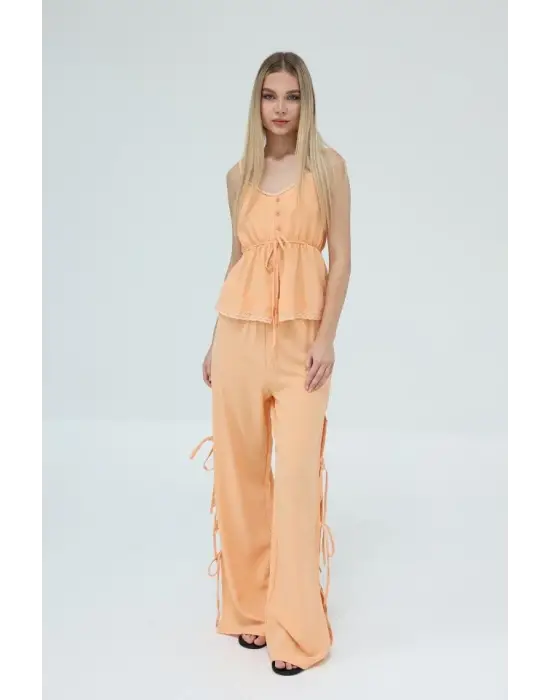 Fiyonklu Bluz Takım - Kavuniçi