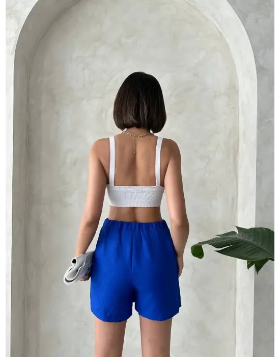 Fiyonklu şort etek saks s255021