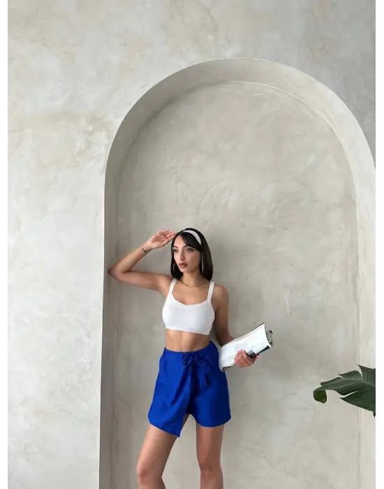 Fiyonklu şort etek saks s255021