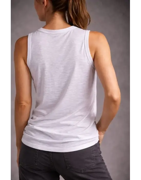 Flamlı Kumaş Sıfır Kolsuz Atlet  Basic Spor Üst, Günlük Ve Fitness Kullanımına Uygun - Beyaz