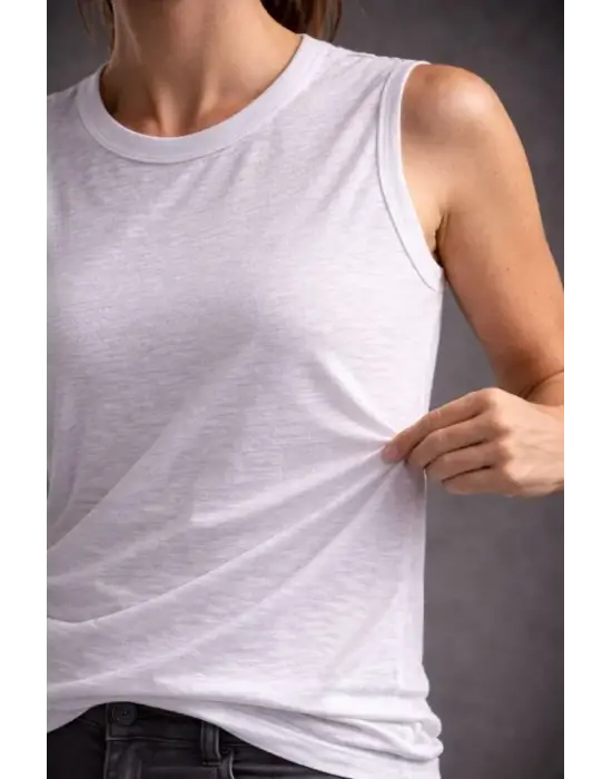 Flamlı Kumaş Sıfır Kolsuz Atlet  Basic Spor Üst, Günlük Ve Fitness Kullanımına Uygun - Beyaz