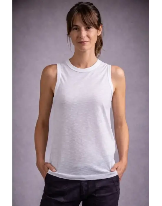 Flamlı Kumaş Sıfır Kolsuz Atlet  Basic Spor Üst, Günlük Ve Fitness Kullanımına Uygun - Beyaz