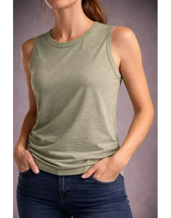 Flamlı Kumaş Sıfır Kolsuz Atlet Basic Spor Üst, Günlük Ve Fitness Kullanımına Uygun - Mint Yeşili