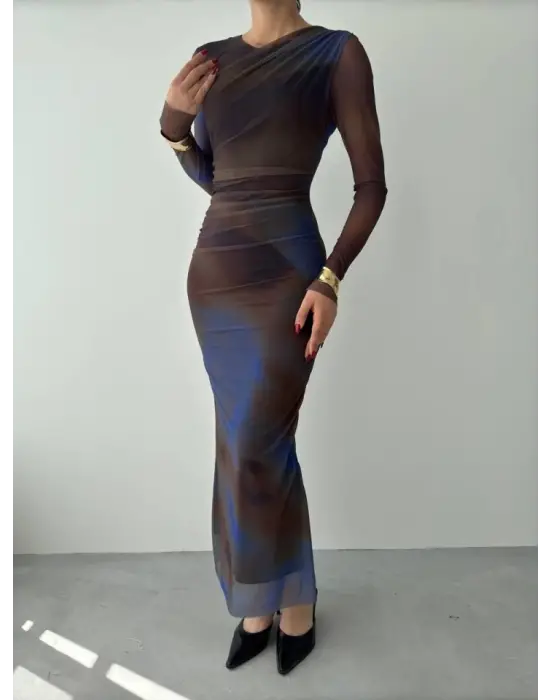 Omarı Şeffaf Detaylı Zarif Tül Elbise