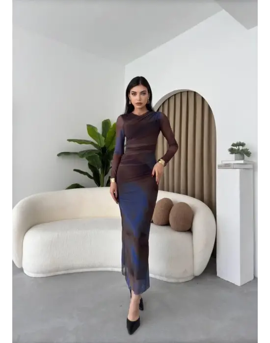 Omarı Şeffaf Detaylı Zarif Tül Elbise