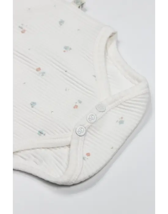 Flying Bloom White Yarım Kol 2li Body 17118 Ekru Gül Kurusu