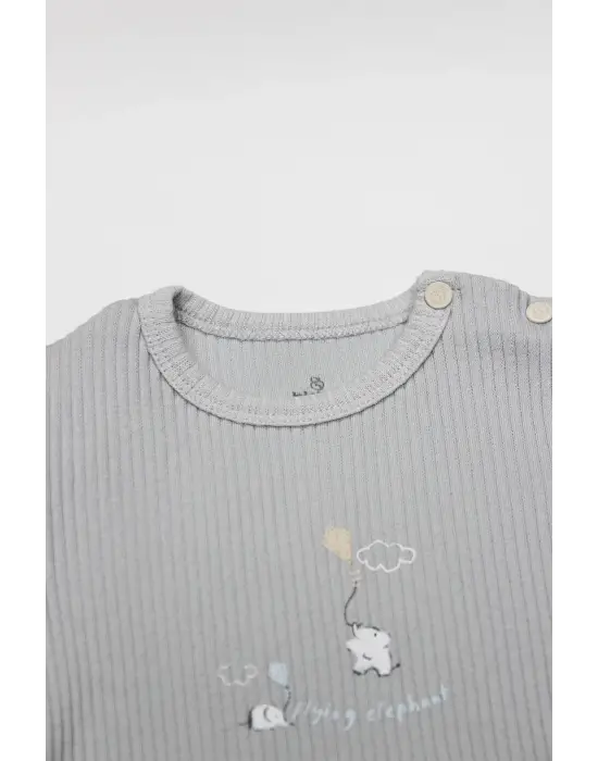 Flying Elephant Yarım Kol 2li Body 17116 Ekru Gri