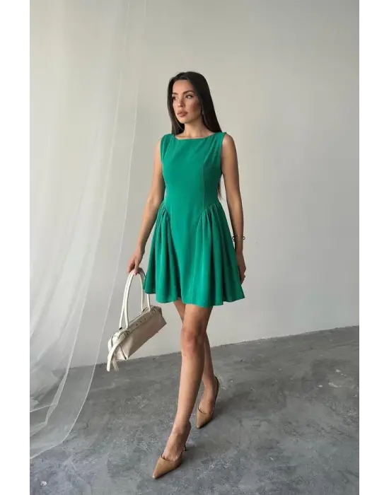 Omarı Keten Elbise Mini Boy Yeşil