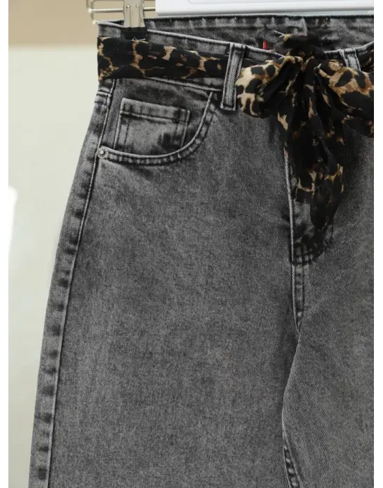 Omarı Fular Detaylı Palazzo Kot Pantolon