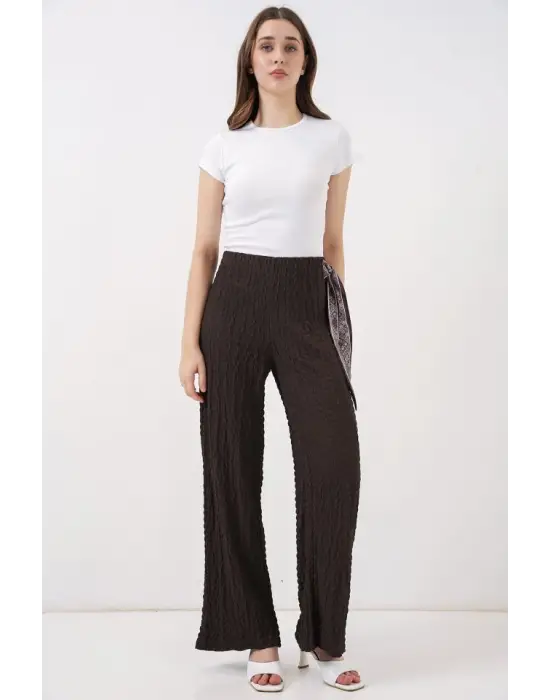 Şık Örme Pantolon Kahverengi