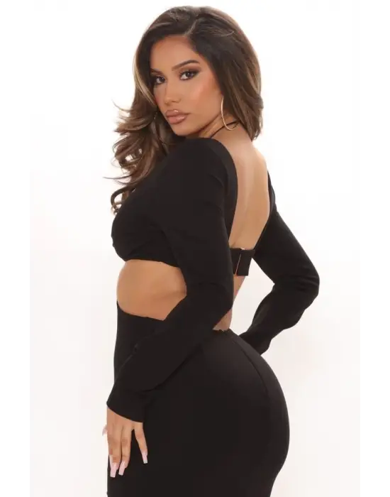 Omarı Yuvarlak Yaka Straplez Detaylı Seksi Elbise