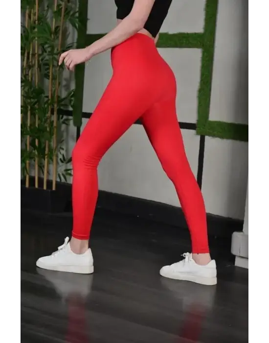 Full Likra Extra Toparlayıcı Yüksek Bel Dar Kalıp Günlük Spor Tayt - Kırmızı