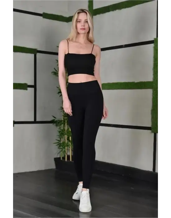 Full Likra Extra Toparlayıcı Yüksek Bel Dar Kalıp Günlük Spor Tayt - Siyah