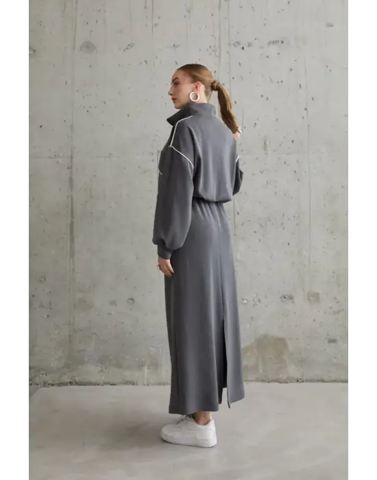 Omarı Füme Renkli Sweatshirt ve Etek Seti