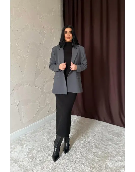 Omarı Zarif Füme Blazer Ceket