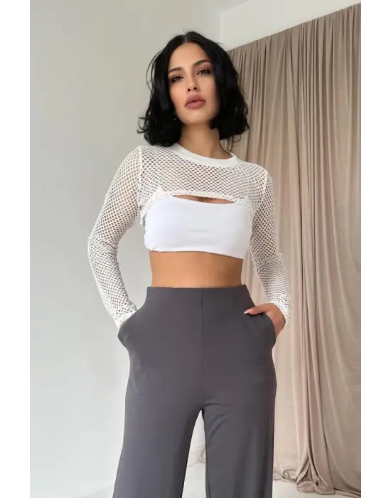 Omarı Füme Lastik Detaylı Pantolon