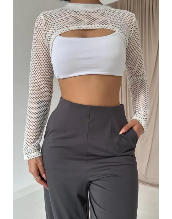 Omarı Füme Lastik Detaylı Pantolon