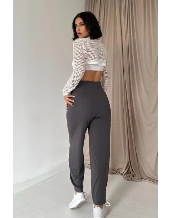 Omarı Füme Lastik Detaylı Pantolon