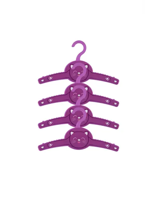 Omarı Eğlenceli Kedi Desenli 4lü Giysi Askısı