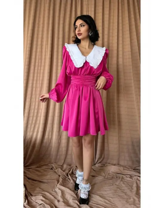 Fuşya Bebe Yakalı Elbise