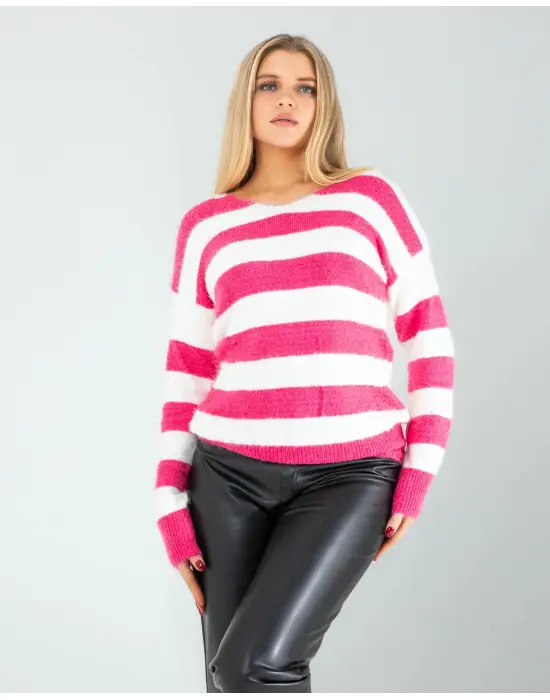 Çarpıcı Çizgili Triko