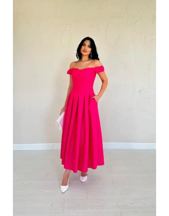 Fuşya Jakarlı Elbise