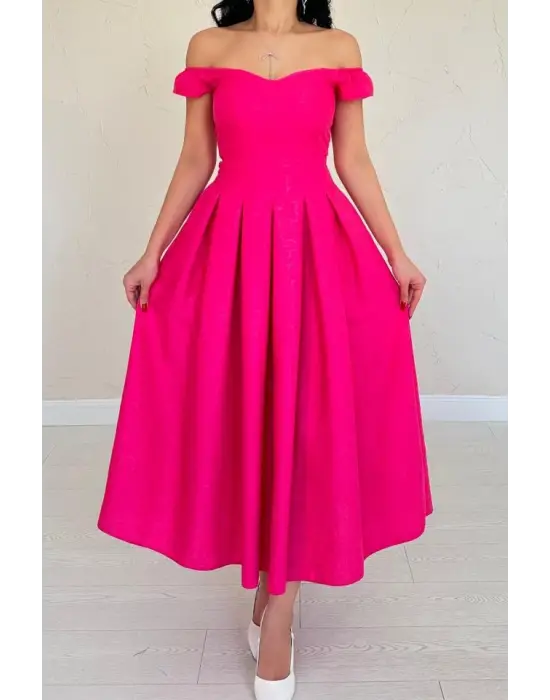 Fuşya Jakarlı Elbise