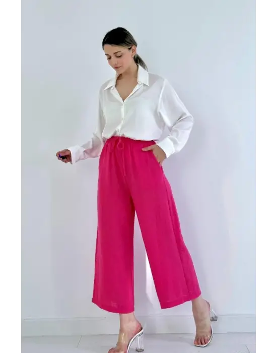 Fuşya Keten Pantolon