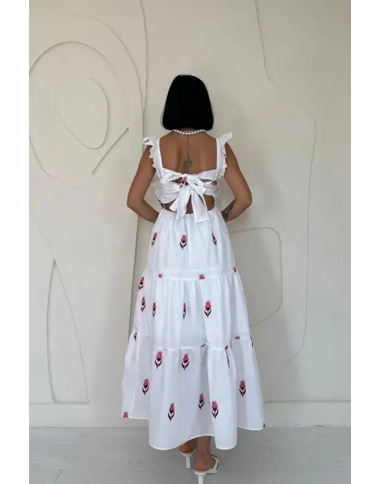 Omarı Fırfırlı Fuşya Elbise