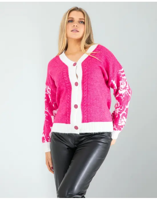 Modern Fuşya Triko Hırka