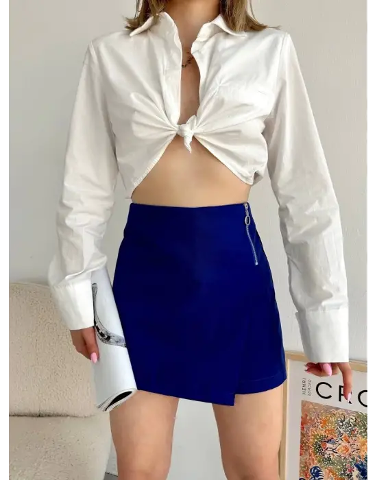 Gabardin fermuarlı şort etek S24906