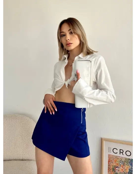 Gabardin fermuarlı şort etek S24906