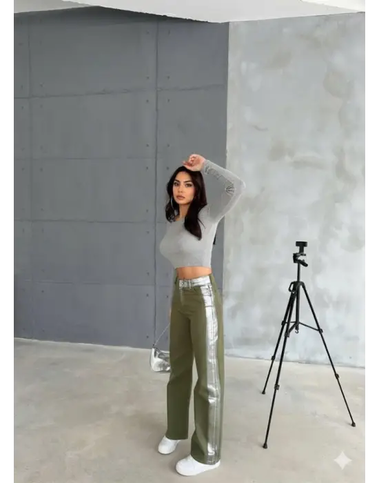 GABARDİN PALAZZO PANTOLON - Haki