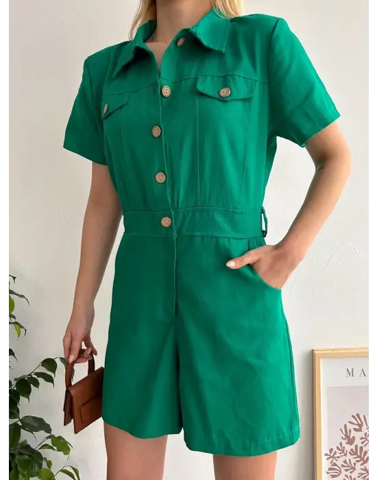 Omarı Yüksek Bel Gabardin Tulum