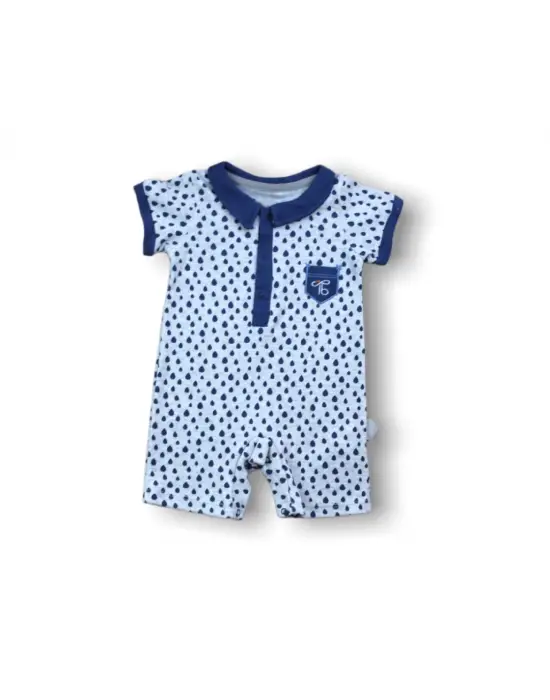 Omarı Galaksi Desenli Çıtçıtlı Kısa Kollu Bebek Tulumu Lacivert