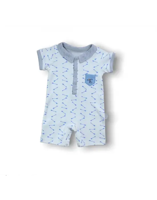 Omarı Galaksi Desenli Çıtçıtlı Kısa Kollu Bebek Tulumu Gri