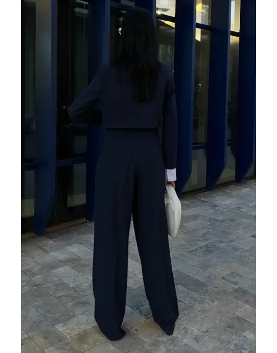 Omarı Modern Desenli Crop Ceketli Takım