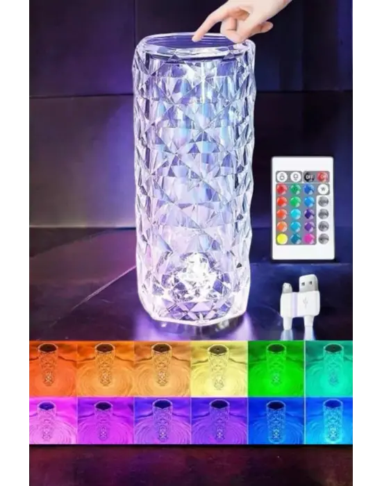 Gece Lambası Kristal Lamba Dokunmatik Şarjlı Hediyelik