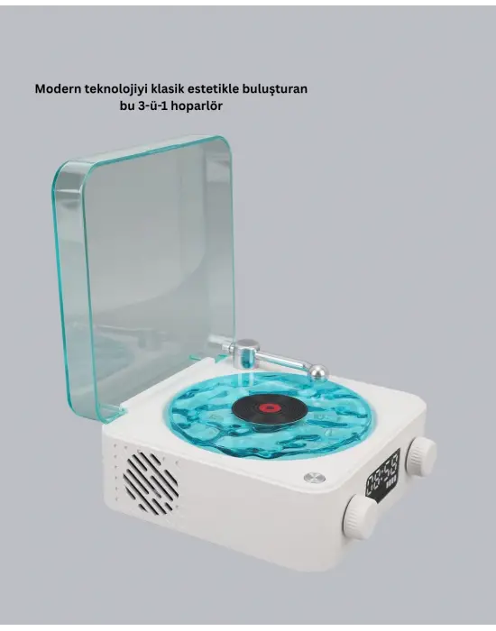 Gece Lambası Stereo Bluetooth Hoparlör Dijital Saatli Vintage Tasarım Çok Fonksiyonlu