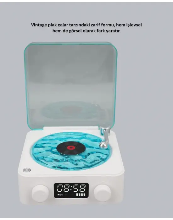 Gece Lambası Stereo Bluetooth Hoparlör Dijital Saatli Vintage Tasarım Çok Fonksiyonlu