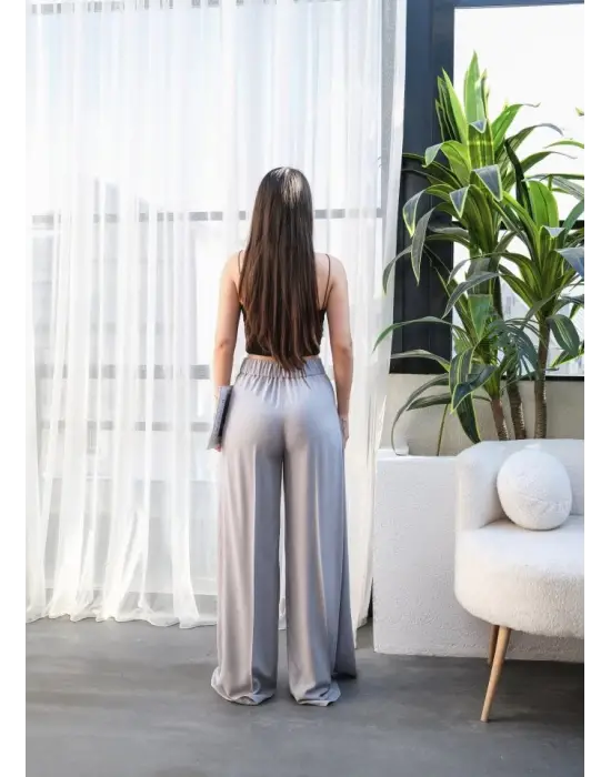 Omarı Geniş Paça Keten Pantolon