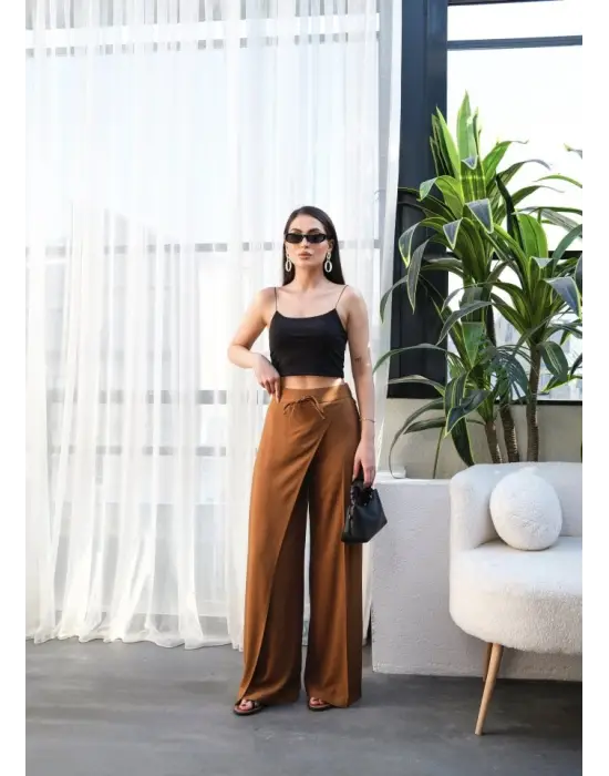 Omarı Geniş Paça Keten Pantolon