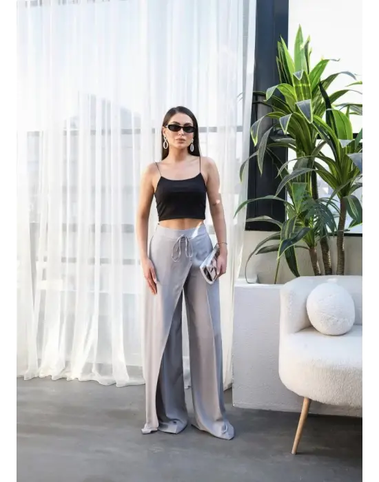 Omarı Geniş Paça Keten Pantolon