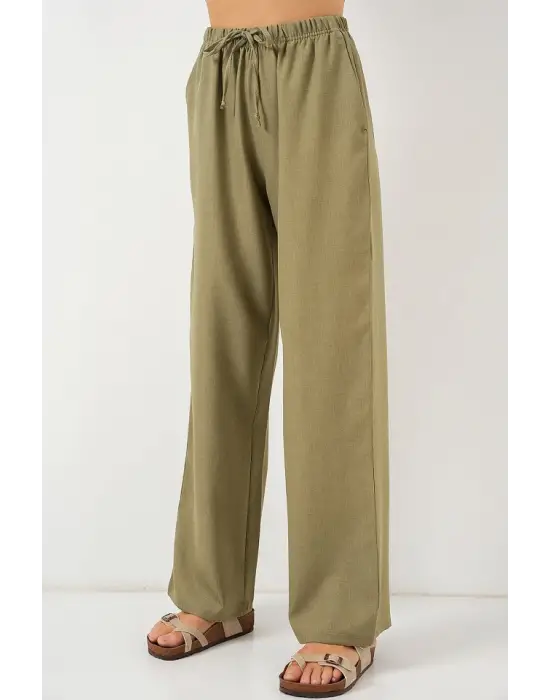 Geniş Paça Keten Pantolon 6735 - Çağla