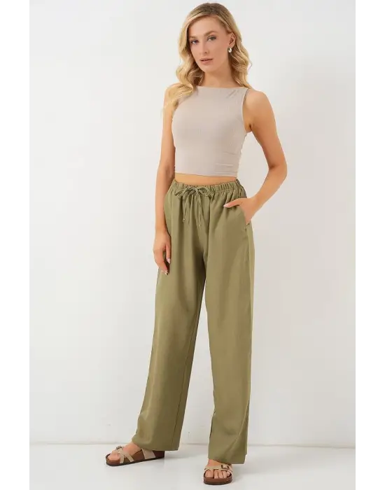 Geniş Paça Keten Pantolon 6735 - Çağla