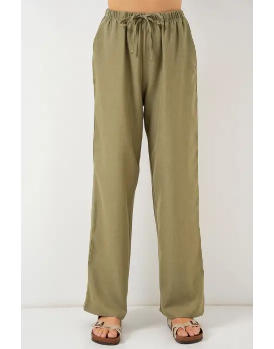 Geniş Paça Keten Pantolon 6735 - Çağla