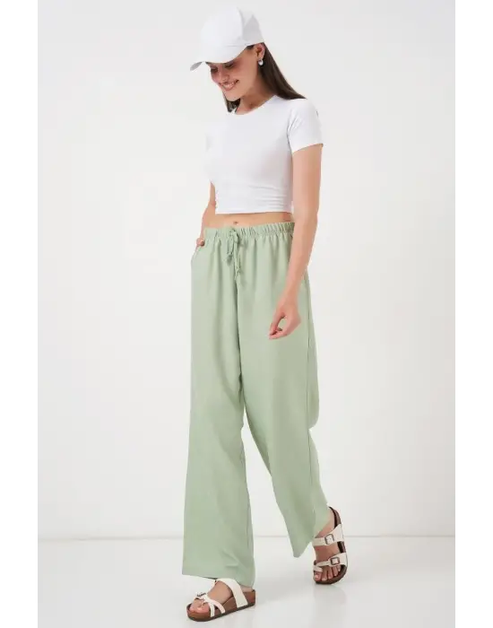 Modern Geniş Paça Keten Pantolon