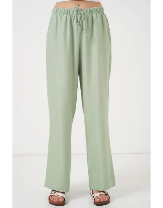 Modern Geniş Paça Keten Pantolon