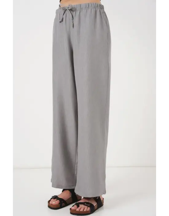 Geniş Paça Keten Pantolon 6735 - Gri