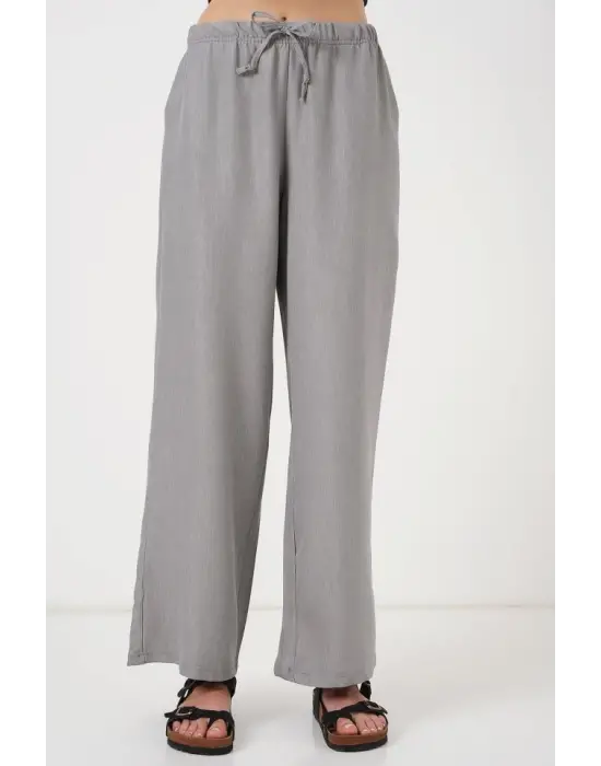 Geniş Paça Keten Pantolon 6735 - Gri